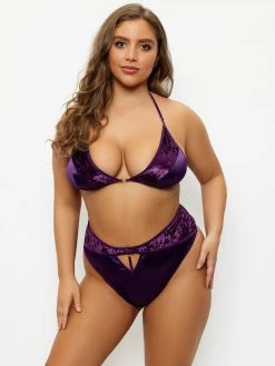 Fredericks Of Hollywood Bra & Panty Sets Asha Velvet And Lace Bra Set