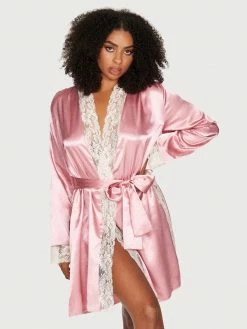 Fredericks Of Hollywood Aspen Mae Satin And Lace Robe Lingerie
