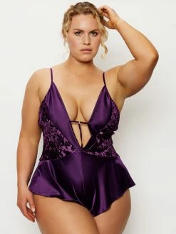 Fredericks Of Hollywood Asha Velvet And Lace Teddy Lingerie